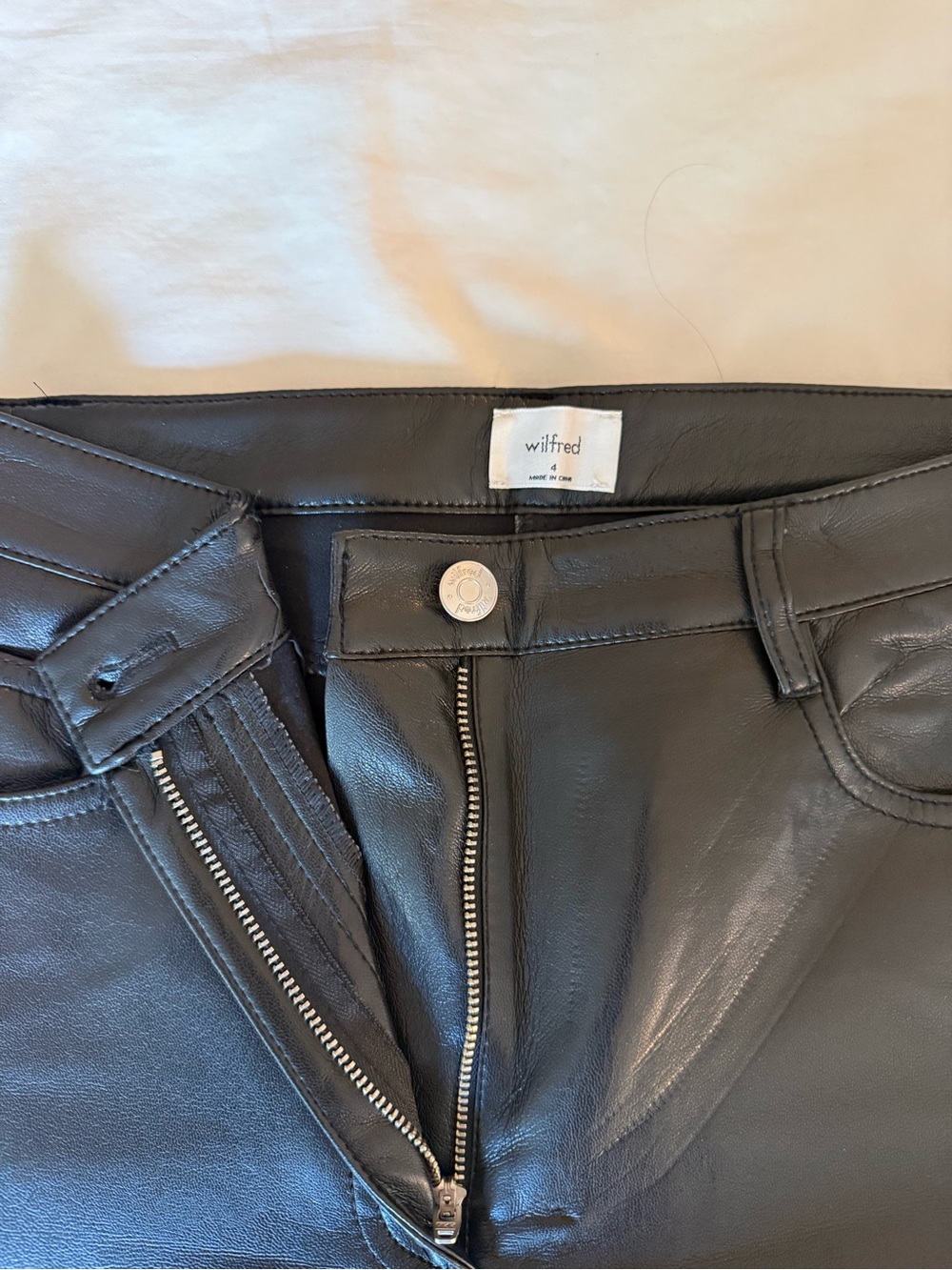 Wilfred Black Faux Leather Jeggings with Zip Front